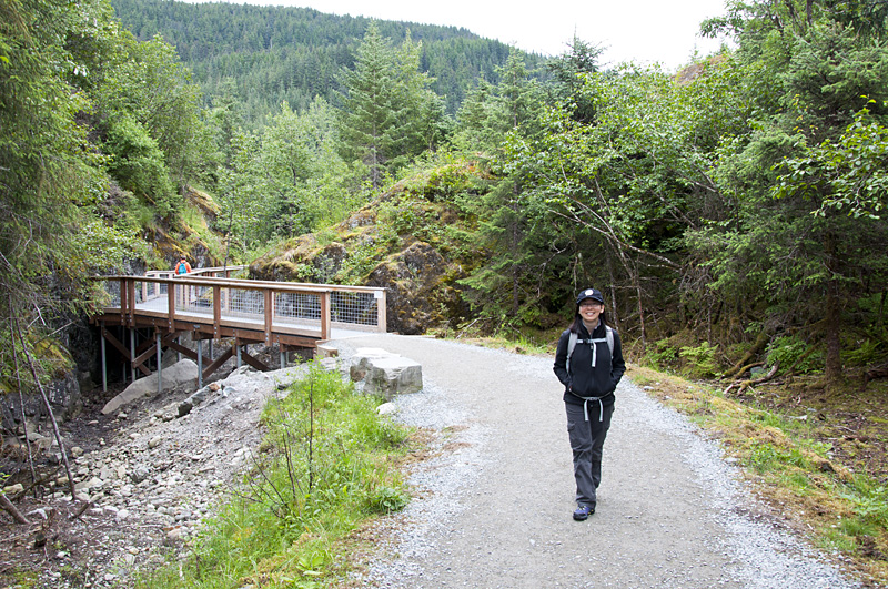 Charlotte hiking to Mendenhall Glacier