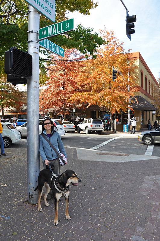 Charlotte and Mulder on Wall Street in Bend.jpg