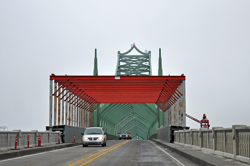 Driving over the bridge in Coos Bay