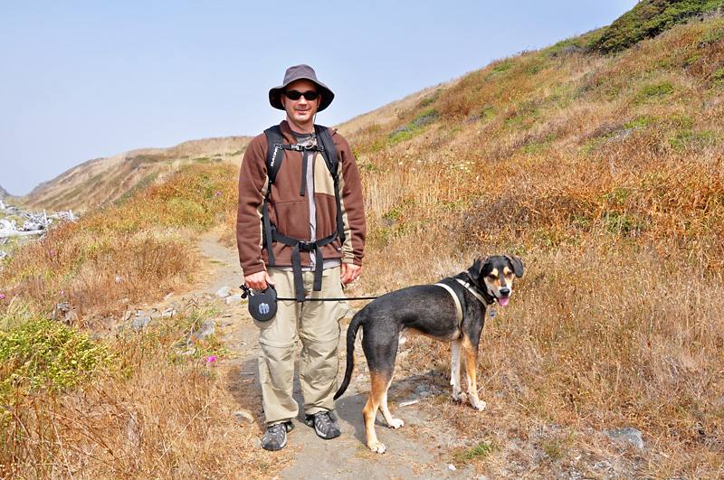 Mulder and I hiking on the beach