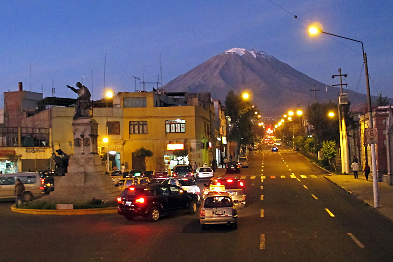 Driving through Arequipa at night