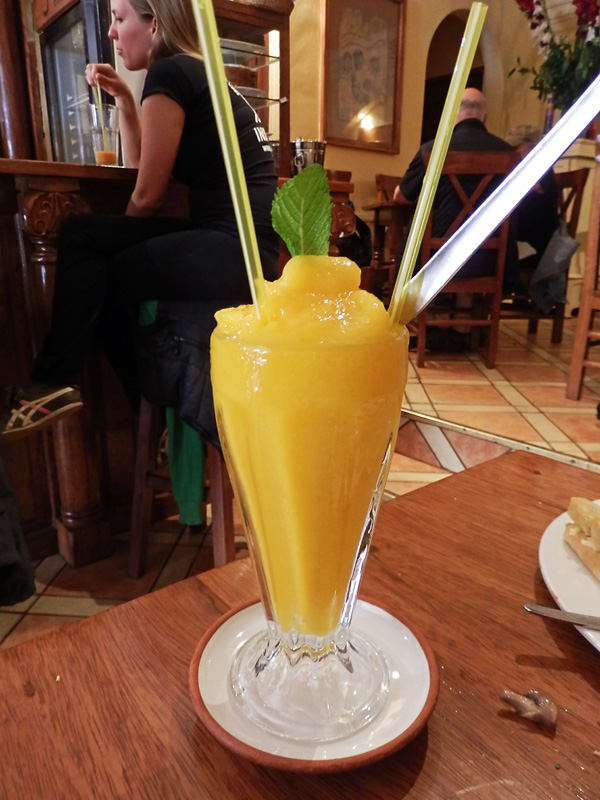 Mango shake with a blonde backdrop