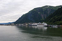 Looking back at Juneau and the cruise ships that docked closer