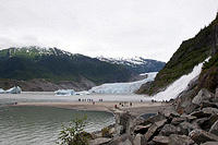 Mendenhall glacier and waterfall